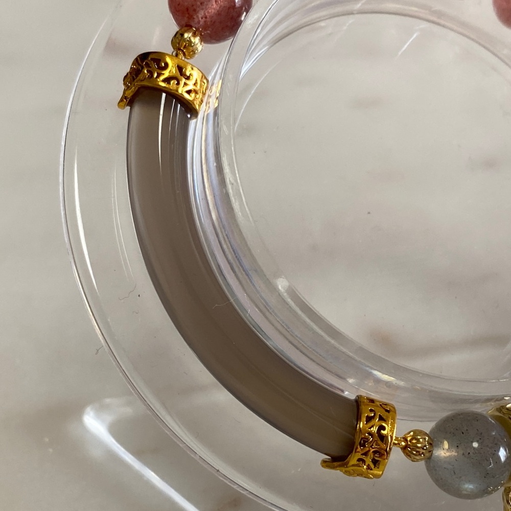 Agate Bangle & Strawberry Quartz Bracelet | Pink Crystal Hybrid Luxe ✨ - Picture 6 of 9